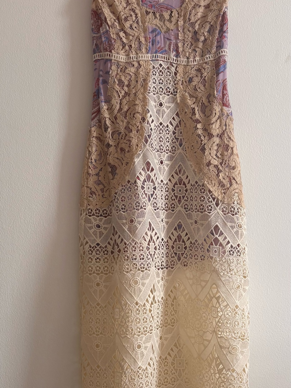 Beige Lace Overlay Maxi Skirt